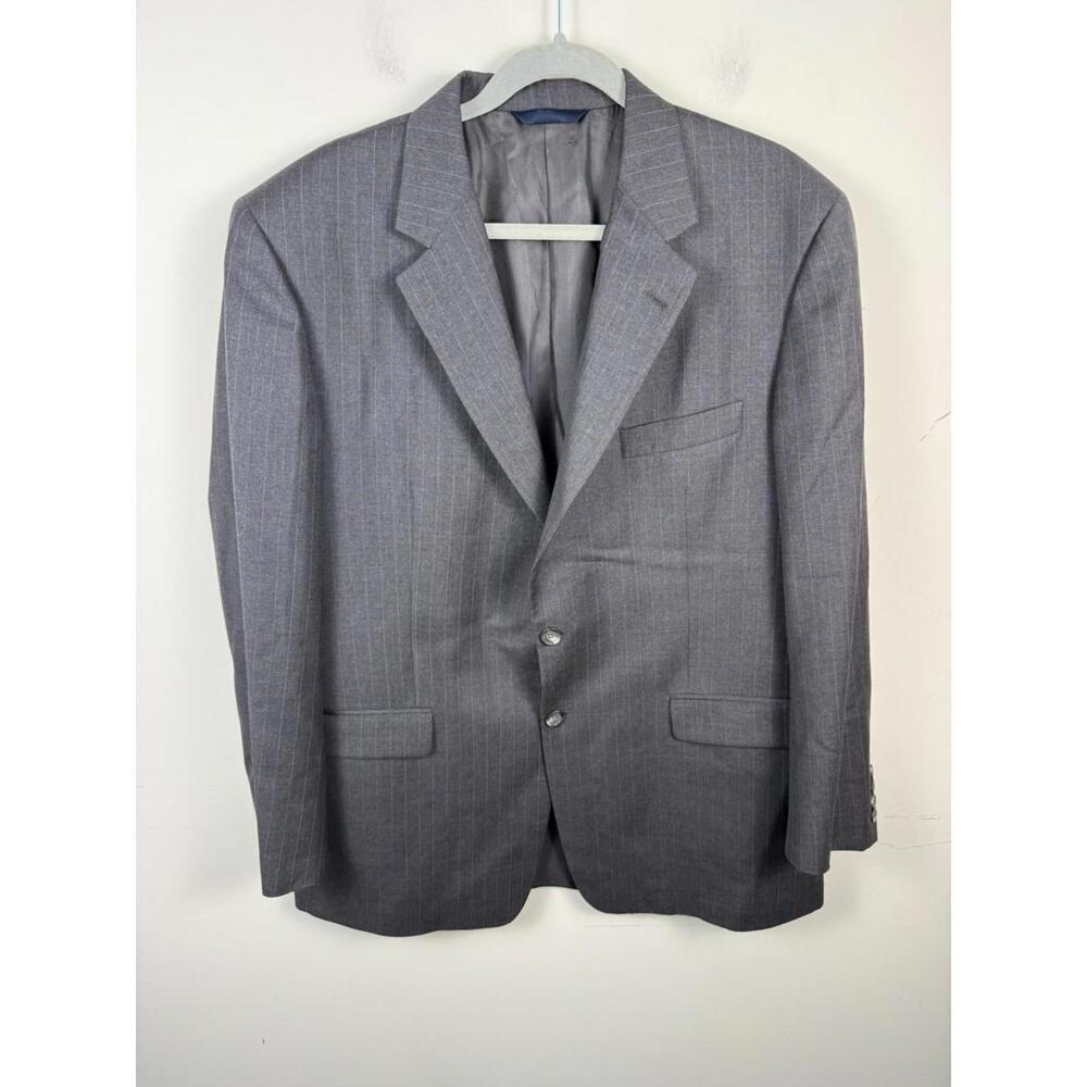 Burberry London Wool Pinstripe Sport Coat Blazer 44R Mens Grey‎ Suit Jacket
